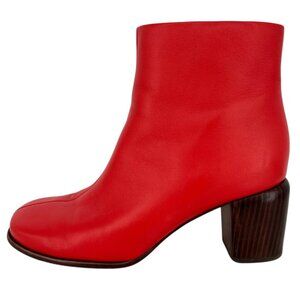 Vince Maggie Block Heel Red Leather Ankle Boots Size 9